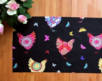 Table runner Easter, Easter decoration, Spring decoration, Chickens, black, red