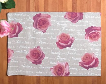 Two double-sided placemats, place mats, place sets, tablecloth, square mats, reversible, two-layered, roses