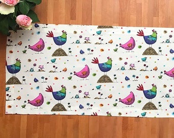 Easter table runner, Easter tablecloth, Easter decoration, spring, Easter decoration, spring decoration, chicken, hen, pink, turquoise