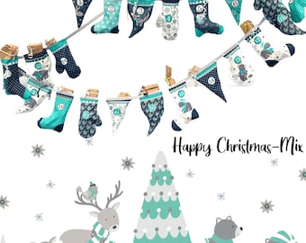 Advent calendar panel Steinbeck - cotton "Happy Christmas Mix" - mint/gray