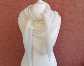 grote effen driehoekige doek kid mohair/zijde, gebreid, sjaal, stola, omslagdoek, vrouw,
