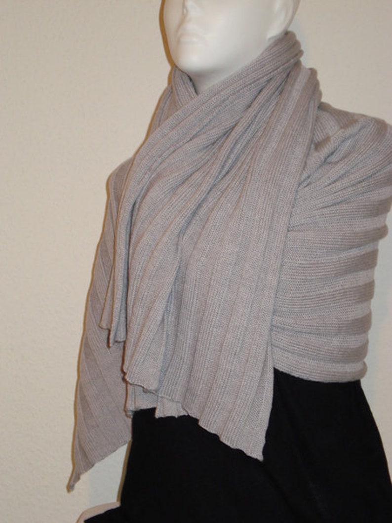 Brede geribde sjaal, omslagdoek, gebreid, merinowol, man, vrouw, afbeelding 2