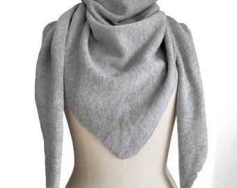 Foulard triangulaire plume-léger, laine vierge / cachemire, châle, foulard, tricoté, chaud, doux, homme, femme,