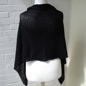 Black stole, knitted in a catching pattern with omitted needles, virgin wool, merino, lace, shawl, scarf, white, wedding, image 4