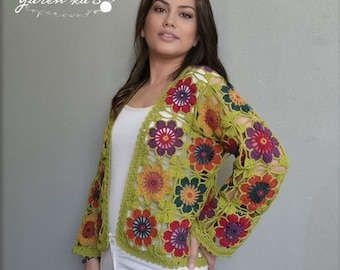 Crochet Granny Square Flower Cardigan – Handmade Colorful Knit Patchwork Jacket for Fall