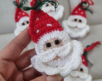 Lot de 6 décorations de père Noël au crochet - Décoration de Noël faite main pour arbre de Noël