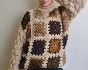 Hand Knitted Alpaca Heart Sweater: Merino Wool, Oversized Winter Jumper