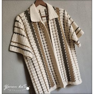 Handmade Crochet Cotton Shirt: Bohemian Granny Square Knit Sweater