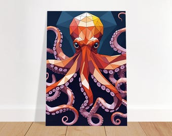 Geometric Octopus Art | AI-Generated Fine Art Poster | Vivid Colors & Eco-Friendly Print