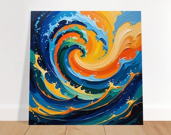 AI-Generated Sunset Waves Art | Fine Art Poster | Vibrant Giclée Print