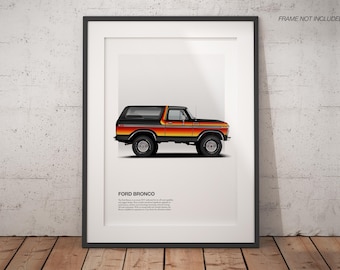 Classic Bronco Ranger Illustration | Custom Art Poster | Classic Car Wall Decor | High-Quality Car Art | Perfect Gift for Car Enthusiasts