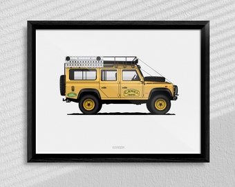 Vintage Land Rover Defender Camel Trophy Poster Print, High-Quality Vintage Car Art, Perfect Unique Gift for Car Lover