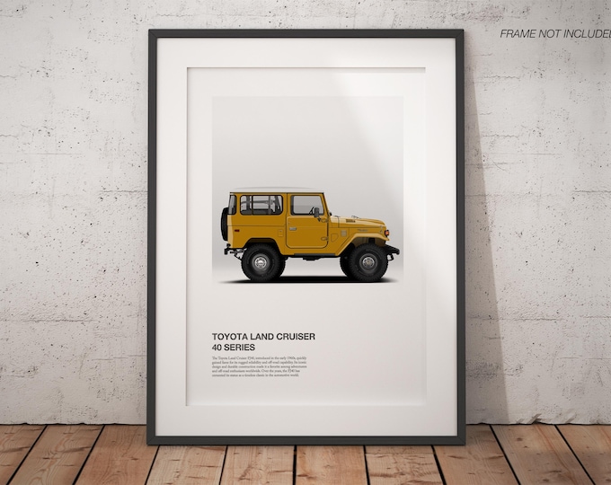 Featured listing image: Classic Toyota FJ40 Art Poster Print, High-Quality Vintage Car Art, Perfect Unique Gift for Car Lover