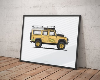 Vintage Land Rover Defender Camel Trophy Poster Print, High-Quality Vintage Car Art, Perfect Unique Gift for Car Lover
