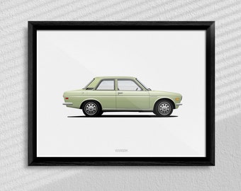 Classic Datsun 510 Nissan Art Poster Print, High-Quality Vintage Car Art, Perfect Gift for Any Car Lover