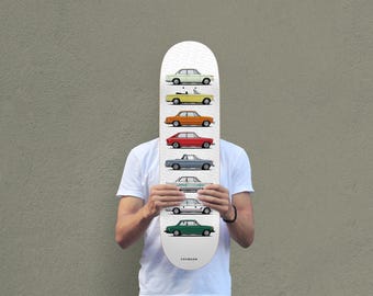 BMW 2002 Skateboard Deck – Original Artwork Featuring Classic Models (Cabriolet, Baur, Tii, Touring, Alpina, Turbo & More)