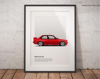Iconic BMW E30 M3 Art Poster Print, High-Quality Sports Car Art, Perfect Gift for Any Car Lover