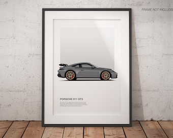 High-Quality Porsche 911 GT3 Illustration - Automotive Art Print - Porsche Poster - Original Wall Art for Car Lovers & Enthusiasts