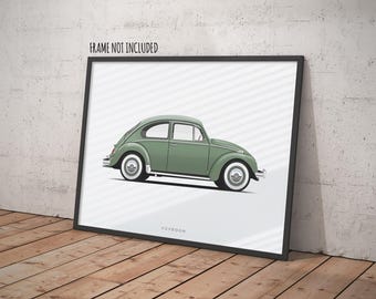 Vintage Beetle Print, Classic Bug Poster, High-Quality Vintage Car Art, Perfect Gift for Any Car Lover