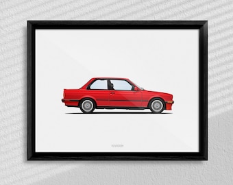 Iconic BMW E30 3 Series Art Poster Print, High-Quality Classic Car Art, Perfect Gift for Any Car Lover