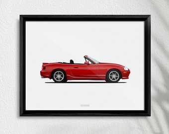 Mazda MX-5 Miata (199-2005) Convertible Sports Car Poster Print. Perfect Gift for Any Car Enthusiast