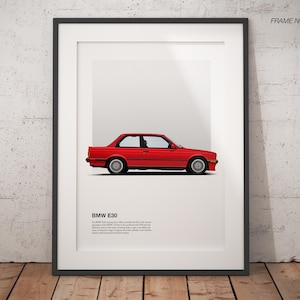 Iconic BMW E30 3 Series Art Poster Print, High-Quality Classic Car Art, Perfect Gift for Any Car Lover