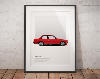 Iconic BMW E30 3 Series Art Poster Print, High-Quality Classic Car Art, Perfect Gift for Any Car Lover