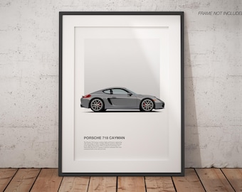 Original High-Quality Porsche Cayman Illustration - Automotive Art Print - Porsche Poster - Wall Art for Car Lovers & Enthusiasts