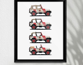 Jurassic Park Staff Vehicles Collection Poster Print, High-Quality Movie Car Art, Perfect Unique Gift for Movie Lover