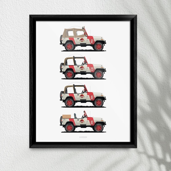 Jurassic Park Staff Vehicles Collection Poster Print, High-Quality Movie Car Art, Perfect Unique Gift for Movie Lover