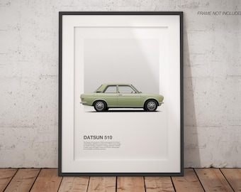 Classic Datsun 510 Nissan Art Poster Print, High-Quality Vintage Car Art, Perfect Gift for Any Car Lover