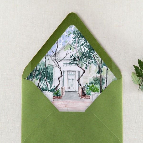 Custom Venue / Landscape Watercolor Envelope Liners