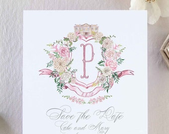 Venue Custom Watercolor Crest Save The Date