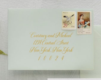 Tulip Blanche Envelope Addressing in Gold Metallic Ink | Digital Printed Envelope Addressing