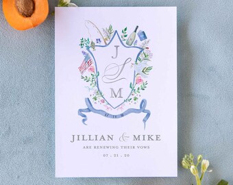 Multi Icon Custom Watercolor Crest Save The Date