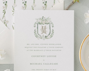 Tulip Blanche Wedding Invitation Suite | Watercolor Floral Crest and Monogram