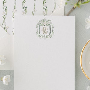 Tulip Blanche Briefpapier | "Danksagungskarten mit ""Aquarell Tulpe Wappen"" mit Monogramm."