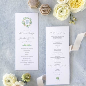 Ellie Wedding Programs | 4" x 9" Preppy Floral Watercolor Crests Ceremony Programs