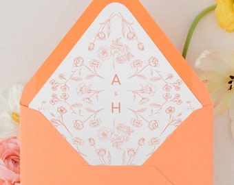 Full Bloom Envelope Liner | Illustrated Floral Pattern with Monogram