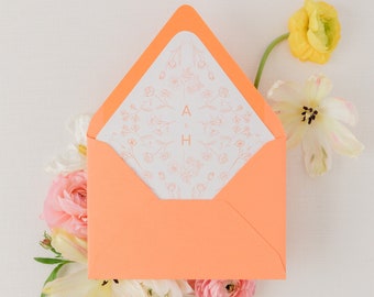 Full Bloom Lined Envelopes | Illustrated Floral Pattern with Monogram