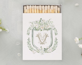 Tulip Blanche Matchbooks | Watercolor Floral Crest and Monogram