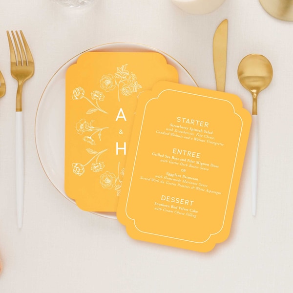 Full Bloom Menu | Hand-Illustrated Floral Backer and Custom Monogram