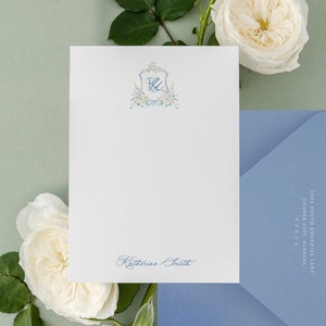 Katherine Briefpapier | Danksagung mit Aquarell Wappen mit Rosen und Monogramm