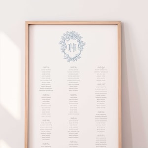 Letrero de plano de asientos de Barry / Plano de asientos con escudo floral de hortensias vintage y monograma