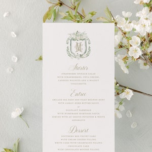 Menü Tulip Blanche | Weiße Tulpe Blumen Aquarell Crest Hochzeitsmenüs