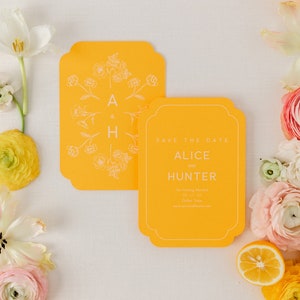 Full Bloom Save The Date | Hand-Illustrated Floral Backer and Custom Monogram