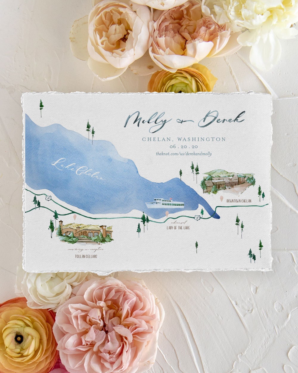 Wedding Map Watercolor Single Sided | Hand Painted Custom Watercolor ...
