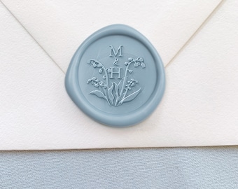 Lily Monogram Wax Seals  | Floral Lily of the Valley Self Adhesive Wax Seal Stickers