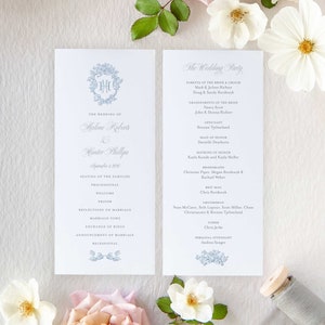 Barry Wedding Programs | Ceremony Programs with Vintage Hydrangea Floral Crest and Monogram