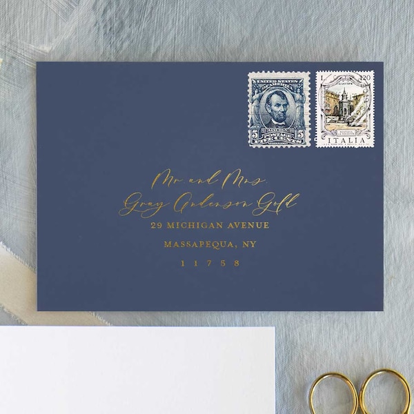 Custom Envelope Addressing in Gold Metallic Ink | Digital Printed Envelope Addressing